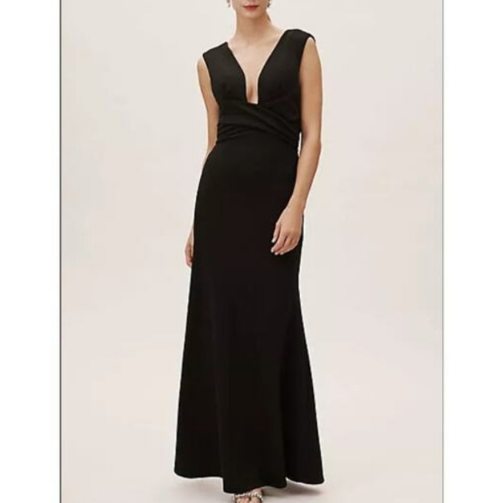 Anthropologie‎ BHLDN Fira Dress Black Size 6 Formal Gown Wedding Guest Deep V